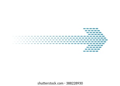 Line blue Dots Arrow on a white background. Line art. Stock vector.