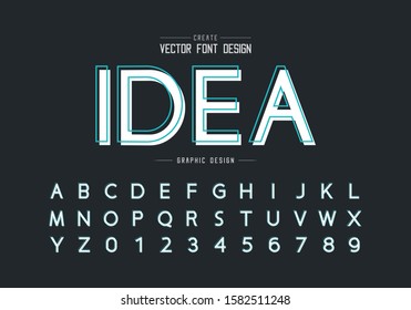 Line blue font with white shadow and alphabet vector, Design typeface and number, Graphic text on black background