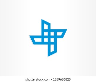 Line blue and square vector logo design template
