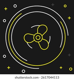 Line Boat propeller, turbine icon isolated on black background. Colorful outline concept. Vector