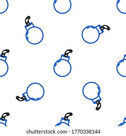 Line Bomb ready to explode icon isolated seamless pattern on white background. Happy Halloween party. Colorful outline concept. Vector