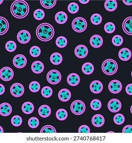 Line Bones and skull as a sign of toxicity warning icon isolated seamless pattern on black background.  Vector