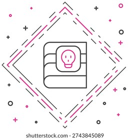 Line Book about poisons with skull icon isolated on white background. Danger sign, symbol of death. Colorful outline concept. Vector