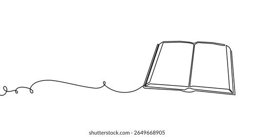 Line book art continuous open education illustration school one read icon. Sketch line book write pen study research outline paper stack old background bible hand vector library doodle drawn.