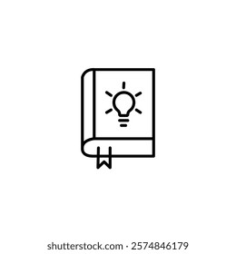  line book and lightbulb like abstract black icon. concept of business literature publishing or bookstore pictogram. linear trend modern brochure info logotype