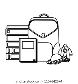 line book with packpack school tools and toys