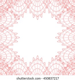 Line border frame with abstract guilloche lace contour on white (transparent) background. Space for text can be used for invitations, poster or greeting cards. Vector illustration eps