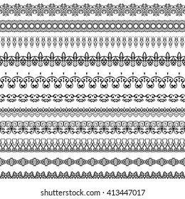 Line border pattern set and design element. Vintage vector illustration for fashion industry