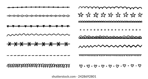 Line border and text design element. Set of hand drawn lines and dividers. Vector doodle design elements.