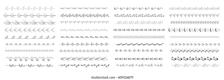 Line borders, laurels and text dividers vector illustration