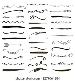 Line borders, text dividers and laurel design elements. Vector illustration