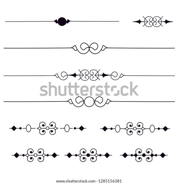 Line borders and text dividers set.\
Text separetors in art deco style, set of vintage text dividers,\
decoration for paper documents, set of text\
dividers.