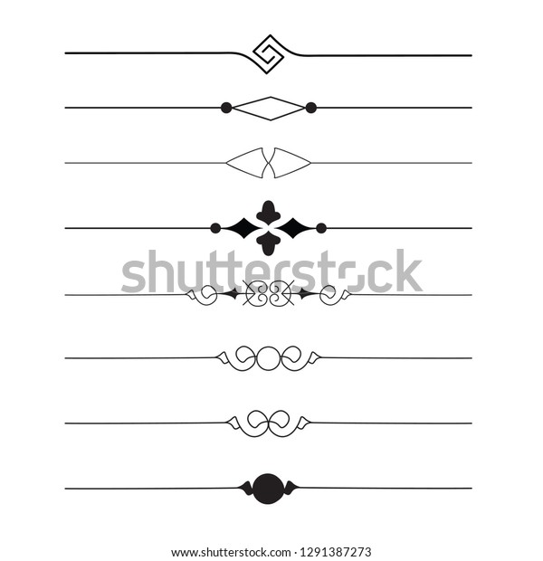 Line borders and text dividers set.\
Text separetors in art deco style, set of vintage text dividers,\
decoration for paper documents, set of text dividers.\
