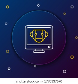 Line Bot icon isolated on blue background. Computer monitor and robot icon. Colorful outline concept. Vector