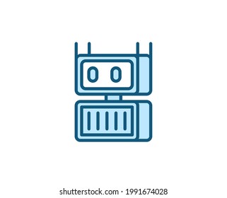 Line Bot icon isolated on white background. Outline symbol for website design, mobile application, ui. Electronics pictogram. Vector illustration, editorial stroсk. 