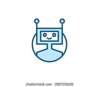 Line Bot icon isolated on white background. Outline symbol for website design, mobile application, ui. Electronics pictogram. Vector illustration, editorial stroсk. 