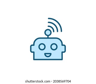 Line Bot icon isolated on white background. Outline symbol for website design, mobile application, ui. Electronics pictogram. Vector illustration, editorial stroсk. 