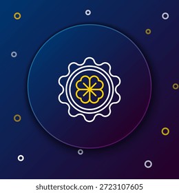 Tapa de la botella de línea con el icono del trébol de cuatro hojas aislado en fondo azul. Feliz día de San Patricio. Concepto de contorno colorido. Vector