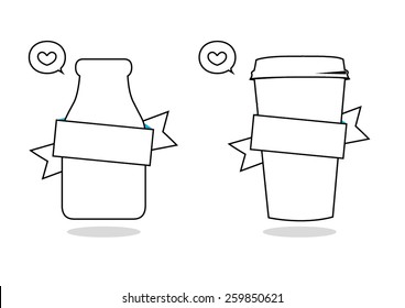 line bottle and cup of coffee