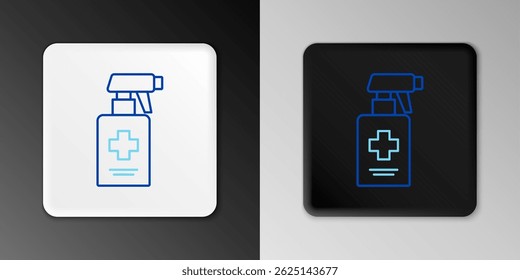 Line Bottle of liquid antibacterial soap with dispenser icon isolated on grey background. Antiseptic. Disinfection, hygiene, skin care. Colorful outline concept. Vector