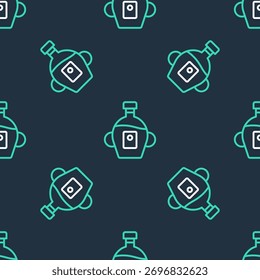 Línea Botella de icono de jarabe de arce aislado sin patrón sobre fondo negro.  Vector