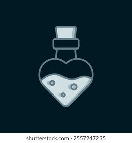 Line Bottle with potion icon isolated on black background. Flask with magic potion. Happy Halloween party. Flat filled outline style with shadow. Vector