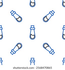 Line Bottle with potion icon isolated seamless pattern on white background. Flask with magic potion. Happy Halloween party. Colorful outline concept. Vector