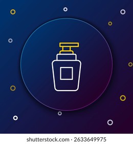 Line Bottle of shampoo icon isolated on blue background. Colorful outline concept. Vector