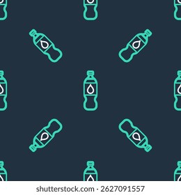 Line Bottle of water icon isolated seamless pattern on black background. Soda aqua drink sign.  Vector