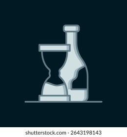 Line Bottle of wine icon isolated on black background. Wine aging. Flat filled outline style with shadow. Vector