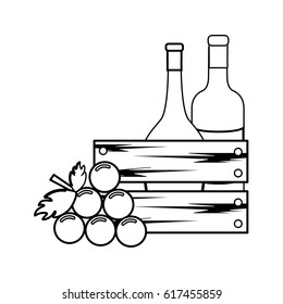 line bottles wine and grape icon