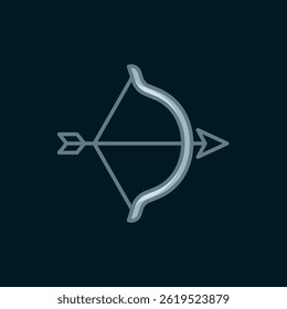 Line Bow and arrow icon isolated on black background. Cupid symbol. Love sign. Happy Valentines day. Flat filled outline style with shadow. Vector
