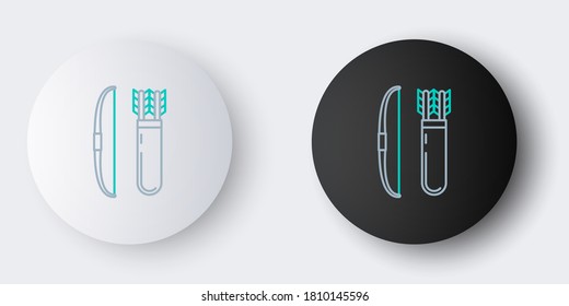 Line Bow and arrow in quiver icon isolated on grey background. Colorful outline concept. Vector