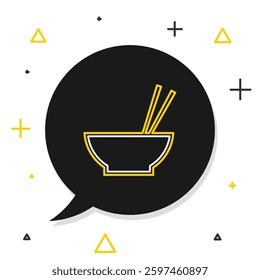 Line Bowl with asian food and pair of chopsticks silhouette icon isolated on white background. Concept of prepare, eastern diet. Colorful outline concept. Vector