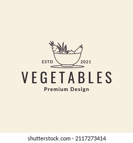 line bowl with vegetables set logo design, vector graphic symbol icon illustration