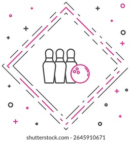 Line Bowling pin and ball icon isolated on white background. Sport equipment. Colorful outline concept. Vector