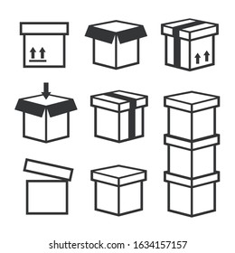 Line box vector icons. Box icon, package box, container linear box, packaging and delivery