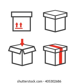 Line box vector icons. Box icon, package box, container linear box, packaging and delivery