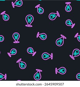 Line Boxing glove icon isolated seamless pattern on black background.  Vector