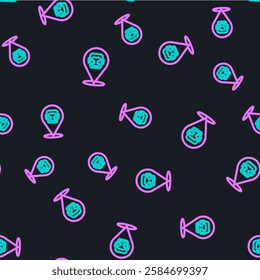 Line Boxing helmet icon isolated seamless pattern on black background.  Vector