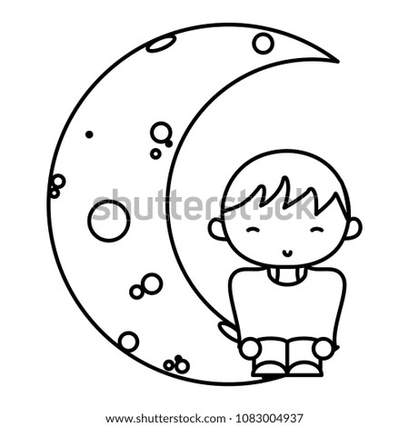 line boy with casual clothes seating in the moon