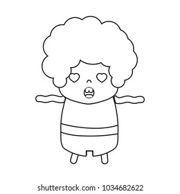 line boy with curly hair and in love face