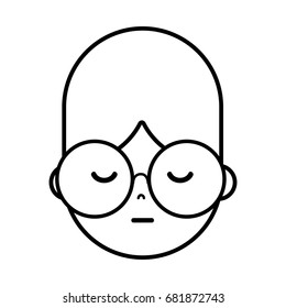 line boy face with glasses and hairstyle design