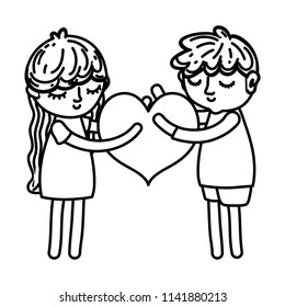 line boy and girl sleeping with heart and standing