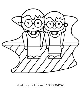 line boy and girl together with glasses and clothes