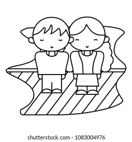 line boy and girl together with hairstyle design