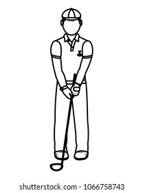 line boy golfer with hat and golf bat