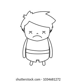 line boy with hairstyle design and sad face