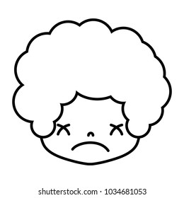line boy head with curly hair and sad face