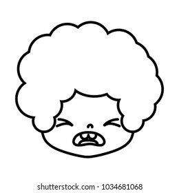 line boy head with curly hair and pity face